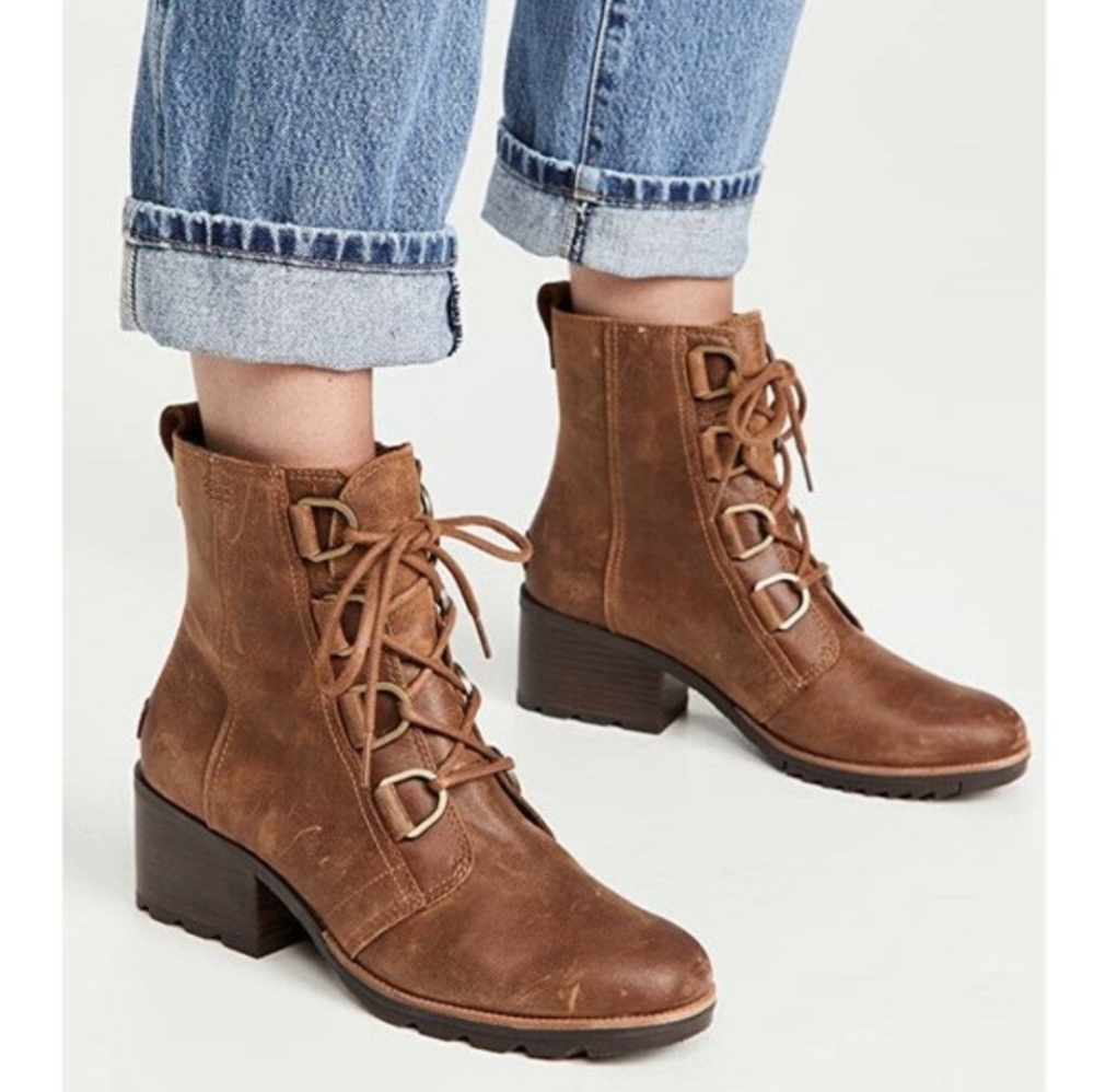 SOREL Cate Lace Up Combat Boots US 10.5 Waterproof 'Velvet Tan' Brown